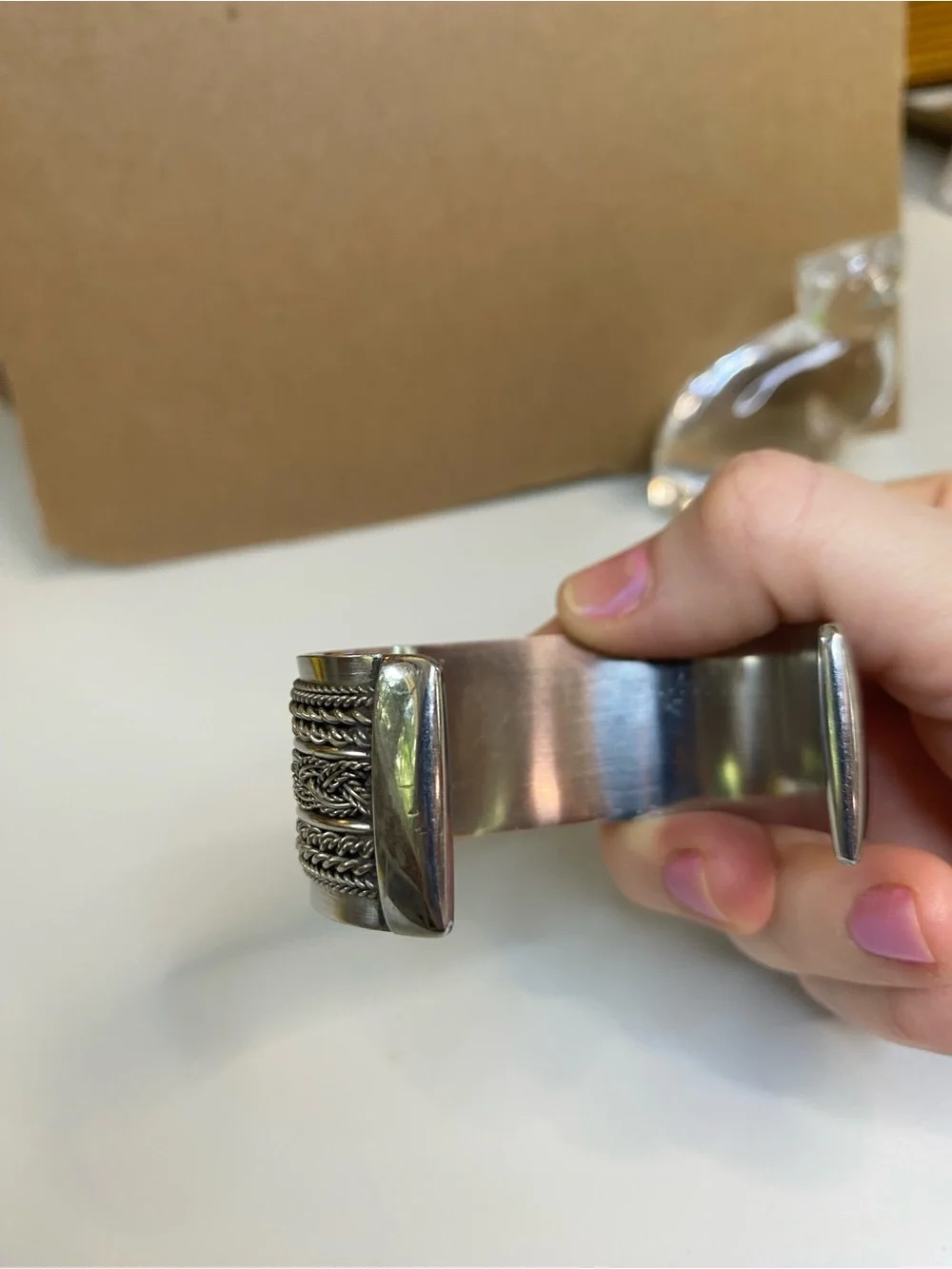Unisex Multi-Textured Silver Metal Cuff Bracelet